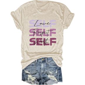Be Kind Shirt Women Self Love Self Respect Self Worth Letter Print Graphic Tee Inspirational Short Sleeve T-Shirt in Kuwait