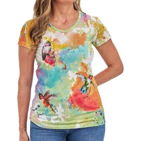 Hummingbirds of The USA - V-Neck Graphic Tees for Women - All-Over-Print Nature & Hummingbird Design T Shirts for Women in Saudi Arabia