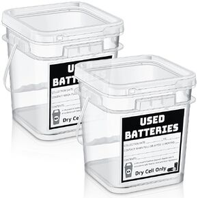 Baderke Battery Disposal Container Used Dry Cell Battery Storage Used Battery Recycling Container 1.32 Gallons Capacity Battery Recycling Bin with Label(Square) in Kuwait
