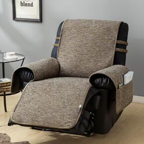 STONECREST Recliner Chair Cover, Chenille Slipcover, Stay in Place (Lightbrown, 23" Regular Recliner) in Kuwait