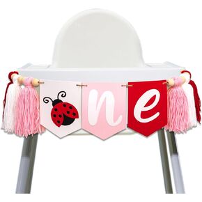 Ladybug First Birthday High Chair Banner - 1st Birthday Party Decoration Supplies Highchair Banner, Animals Theme Milestone Party Banner, Ladybug Sign Anniversary Milestone Celebration Garland Banner in Kuwait