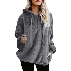 TANGNADE Hoodies for Women Fuzzy Fleece 1/4 Zip Pullover Oversized Sherpa Sweatshirt Fluffy Warm Winter Tops with Pockets in Kuwait