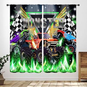 ستائر سيارات السباق، لعبة ملعب سباق السيارات الأسطول الكرتونية ثلاثية الأبعاد، معالجات نافذة شاحنة الوحش الرائعة للصبي المراهق، غرفة نوم الأطفال، غرفة المعيشة، ستائر غرفة اللعب، لوحتان، 42 × 45 بوصة in Kuwait