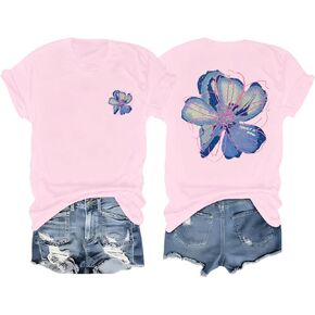 Floral Shirts for Women Hawaiian Shirts Flower Graphic Tees Beach Vacation Printed Tshirts Aesthetic Summer Tops in Kuwait