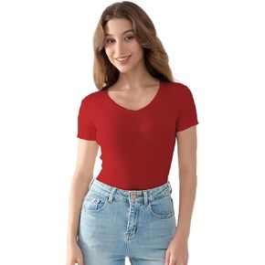 Comfneat Women's V-Neck T-Shirt Cotton Rib Fabric with Spandex in Kuwait