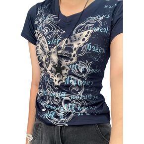 Y2k Graphic T Shirts Mcbling Clothes Emo Grunge Shirt Punk 2000s Clothing Vintage 90s Tees Goth Tops Streetwear in Kuwait