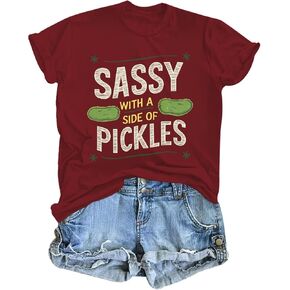 Pickle Shirt Funny Shirts for Women Graphic with A Side of Pickles Tee Cucumbers Short Sleeve Cotton Tops in Saudi Arabia