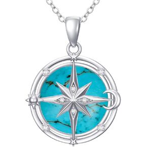 Opal/Turquoise Compass Pendant Necklace for Women 925 Sterling Silver Diamond Compass Necklace with Sun Moon Star for Her in Kuwait