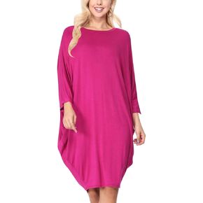 FashionStream Women's Plus Size Round Neck Draped Side 3/4 Dolman Sleeves Dress in Kuwait