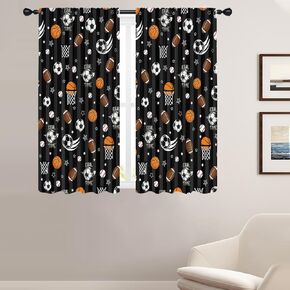Coxila Kids Boys Window Curtains for Bedroom 42 x 63 Inch Rod Pocket Sports Football Basketball Baseball Soccer Cartoon Ball Black Gamer Home Teen Living Room Treatment Set of 2 Curtain Panels Drapes in Kuwait