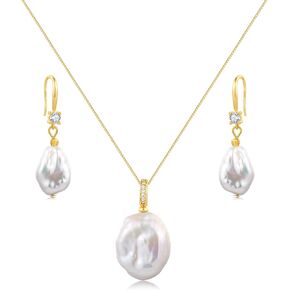 الأبيض الباروك اللؤلؤ قلادة وحلق مجموعة 10-18mm S925 الفضة الاسترليني انفصال لؤلؤ المياه العذبة الطبيعية معلقة قلادة قطرة الأقراط مجموعة خمر اللؤلؤ والمجوهرات هدية للنساء in Kuwait