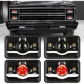مصابيح أمامية 4x6 LED معتمدة مع عين الشيطان الحمراء DRL متوافقة مع شاحنة Peterbilt 379 Kenworth T800 Oldsmobile شبه - 4 قطع in Kuwait
