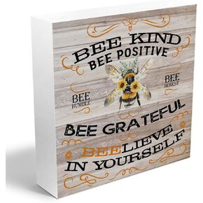 Inspirational Bee Decorations Wooden Box Sign, Watercolor Bee Decor, Spring Rustic Farmhouse Home Living Room Desk Table Shelf Decor Decorations, Motivational Positive Affirmations Wood Block Plaque in Kuwait