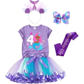 Mermaid Birthday Tutu Skirt, Shirt, Headband, Hairbow, Satin Sash Birthday Outfit for Girls in Kuwait