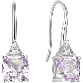 Gemstone Square Shape 925 Sterling Silver Dangle Earrings with Birthstone For Women in Kuwait