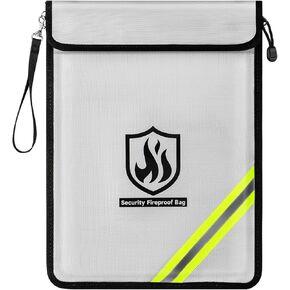 Fireproof Document Bag, 15 x 11 Inch Waterproof Documents Holder 2000℉ Safe for Important File Money Cash Legal Papers, Two Pockets Dual Zippered File Bag with Hand-held Strap & Reflective Strip in Kuwait