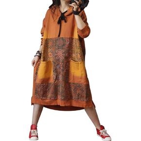 سترات Duberess النسائية الكاجوال الفضفاضة ذات القلنسوة والزهور العرقية، سترات بأكمام طويلة مع جيوب (as1، alpha، l، xx_l، عادي، عادي، برتقالي الطراز 1) in Kuwait