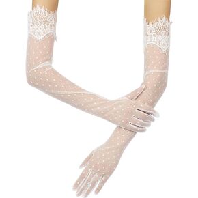 QRBTSCL قفازات نسائية من الدانتيل بطول الكوع تول أسود منقط مع زخرفة زهرية 1920s فلابر لحفلات الزفاف in Kuwait