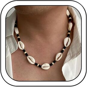 Puka Shell Necklace for Men Layered Shark Tooth Cowrie Necklace Black Brown Wood Beaded Necklaces Coconut Seashell Necklaces Hawaiian Summer Beach Jewelry Gift in Saudi Arabia