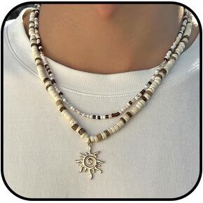 Shell Sun Necklace for Men Beaded Shell Necklace Fashionable Beach Puka Shells Necklace Jewelry in Kuwait