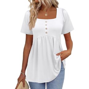 VUTRU ملابس علوية نسائية صيفية قصيرة الأكمام قمصان بيبي دول بيبلوم بلوزات رقبة على شكل حرف U تي شيرت عصري 2026 in Kuwait