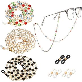 Ouligay 3 قطع كريستال مطرز النظارات سلسلة النظارات الذهبية للنساء والفتيات الخرز النظارات أصحاب حول الرقبة سلاسل النظارات للنساء حزام القراءة الحبل in Kuwait