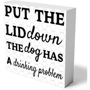 Bathroom Decor Put The Lid Down The Dog Has A Drinking Problem Wooden Box Sign Bathroom Shelf Decor Funny Dog Room Sign For Home Toilet 5.1x5.1x1.2 Inch in Kuwait