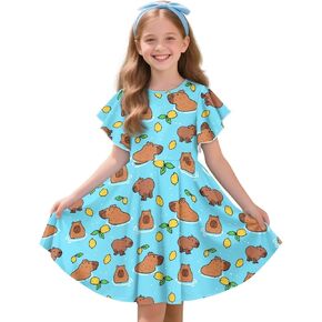 Girls Casual Ruffle Short Sleeve Swing Dresses Cute Clothes for Teen Girls Summer Outfits in Kuwait