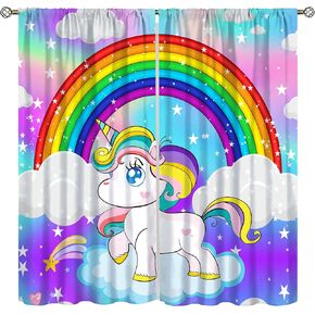 ستائر يونيكورن السحرية للأطفال، رسوم متحركة خيالية حكاية العجائب قوس قزح الغيوم نجوم يونيكورن بيغاسوس نافذة ستائر مطبوعة للفتيات غرفة نوم غرفة المعيشة الحضانة 42 × 45 بوصة (بدون تعتيم) in Kuwait