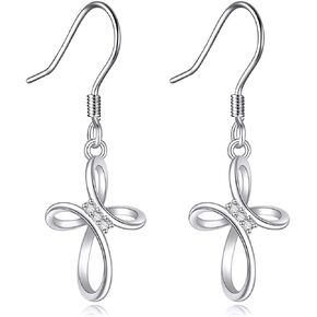 S925 Silver Infinity Cross Dangly Earrings for Women, 0.01 ct Trio Lab Grown Diamonds Cross Dangling Earrings for Her Birthday Christmas Baptism Ladies in Kuwait
