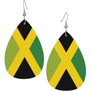 DUIYWFH Jamaica Flag Faux Leather Earrings For Women Lightweight Teardrop Dangle Earrings in Saudi Arabia