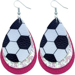 Colorful World Cup Soccer Leather Dangle Earrings Glitter Layered Sports Lover Ball Teardrop Earrings for Women Girls Jewelry in Kuwait