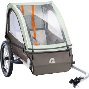 Retrospec Rover Plus Foldable Bike Trailer for Kids, Single/Double Passenger Child Bike Trailer with 5-Point Safety Harness, Reflective, Weather-Resistant Fabric and Safety Flag - Supports 40-80 lbs in Kuwait