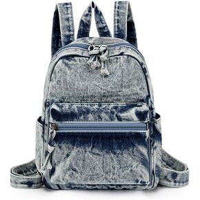 Denim Backpack Fashion Daypack Shoulder Bag, Chic y2k Grunge Canvas Bookbag Women Men Trendy Design Daily Hiking Travel (Cowboy blue) in Kuwait