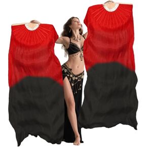 Nimiman 1.8M Chinese Hand Made Belly Dance Dancing Silk Bamboo Long Fan Veil (red-Black) in Kuwait