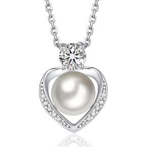 MomentWish Anniversary Birthday Gift for Her, Pearl Necklace for Women, Moissanite Necklace for Women, Freshwater Cultured Pearls Pendant, 14K Gold Plated 925 Sterling Silver Necklace in Kuwait