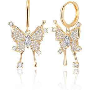 أقراط على شكل فراشة ذهبية للنساء-حلق أنيق مطلي بالذهب عيار 14 قيراط لا يسبب الحساسية مجوهرات عصرية هدية عيد الميلاد in Kuwait