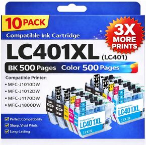 LC401XL Ink Cartridges for Brother (10 Pack) High Yield Replacement for Brother LC401 Ink (4 Black, 2 Cyan, 2 Magenta, 2 Yellow) Compatible with MFC-J1010DW J1012DW J1170DW J1800DW Printer in Saudi Arabia