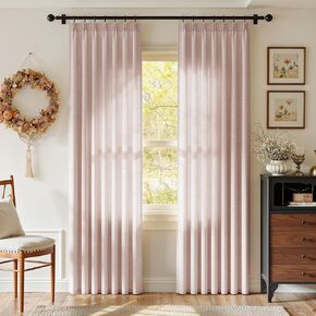 ستائر Rinwoc من الكتان ذات الطيات المضغوطة بطول 96 بوصة، 2 لوحة من الطيات المدربة على الذاكرة من الكتان المزخرف غير شفافة - ستائر خصوصية مرشحة للضوء لغرفة الفتيات، معالجة النوافذ الشفافة باللون الوردي (W40xL96) in Kuwait