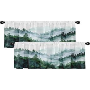 emvency 2 حزمة الستائر نافذة العلاجات، غابة خضراء ضبابية طبيعة شجرة الجبل ستائر التعتيم ستارة قابلة للتعديل للنوافذ غرفة المعيشة المطبخ فوق الحوض، 52 × 18 بوصة قضيب جيب الستائر in Kuwait