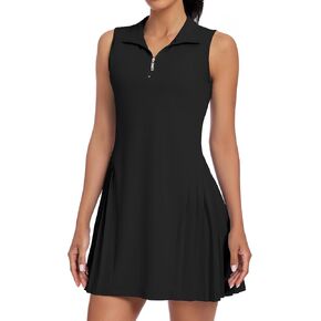 فستان تنس نسائي من Koscacy، فساتين جولف بطيات بدون أكمام مع شورت 1/4 بسحاب وياقة بولو، ملابس رياضية للتمرين in Kuwait