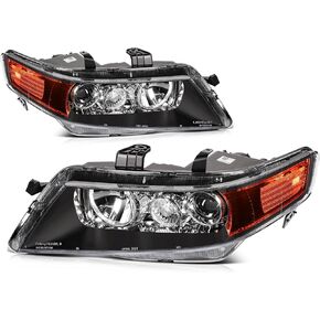 2004-2008 for Acura TSX Headlight Assembly Compatible with for 2004-2008 for Acura TSX Base Sedan 4-Door 2.4L Headlamp Black Housing Amber Reflector Replace Driver and Passenger Side Headlight in Kuwait