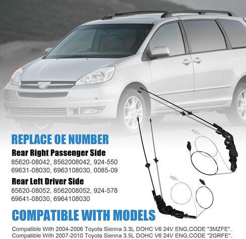 Sliding Door Cable Rear Left Driver Side&Right Passenger Side Compatible with 2004-2010 Toyota Sienna 3.3L 3.5L V6 85620-08042 85620-08052 Door Spool Control Cable Repair Kit 2-PC Set w/o Motor in Saudi Arabia