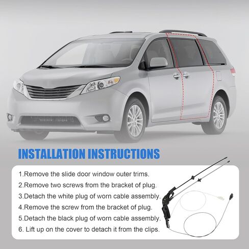 Sliding Door Cable Rear Left Driver Side&Right Passenger Side Compatible with 2004-2010 Toyota Sienna 3.3L 3.5L V6 85620-08042 85620-08052 Door Spool Control Cable Repair Kit 2-PC Set w/o Motor in Saudi Arabia