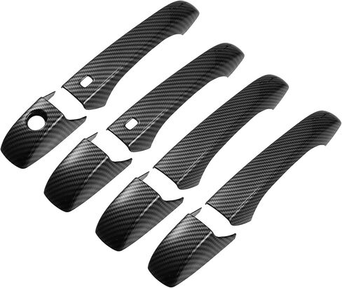 X AUTOHAUX 8pcs ABS Exterior Side Door Handle Cover Trim for Dodge Durango 2011-2021 for Jeep Grand Cherokee 2014-2021 for Chrysler 200 11-14 Black with Smart Key Hole Carbon Fiber Pattern in Saudi Arabia