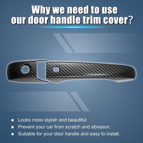 X AUTOHAUX 8pcs ABS Exterior Side Door Handle Cover Trim for Dodge Durango 2011-2021 for Jeep Grand Cherokee 2014-2021 for Chrysler 200 11-14 Black with Smart Key Hole Carbon Fiber Pattern in Saudi Arabia