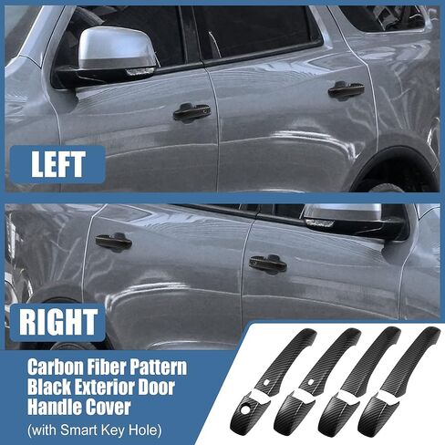 X AUTOHAUX 8pcs ABS Exterior Side Door Handle Cover Trim for Dodge Durango 2011-2021 for Jeep Grand Cherokee 2014-2021 for Chrysler 200 11-14 Black with Smart Key Hole Carbon Fiber Pattern in Saudi Arabia