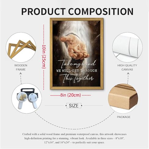 Framed Jesus Wall Art Christian Canvas Wall Decor Painting The Hand of God Posters Prints Pictures Inspirational Art Decorative Oil Paintings for Church Prayer Room Living Room Home 8x10 Inch in Saudi Arabia