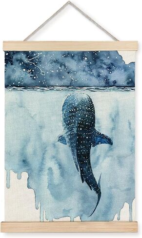 Yomisex Ocean Whale Shark Wall Art Poster, Beach House Room Decor, Blue Coastal Nautical Sea Animal Shark Wall Art Framed for Home Bedroom Living Room Decor, 12x16 Inch in Kuwait