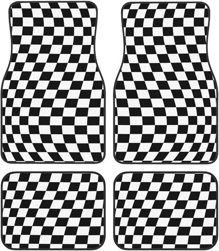 Generic Car Foot Mat Black and White Checkered Distortion Non-Slip Carpet Mats for Cars & Trucks,Decorative Front & Rear Vehicle Foot Rugs,4-Piece Car Floor Mat Set in Saudi Arabia